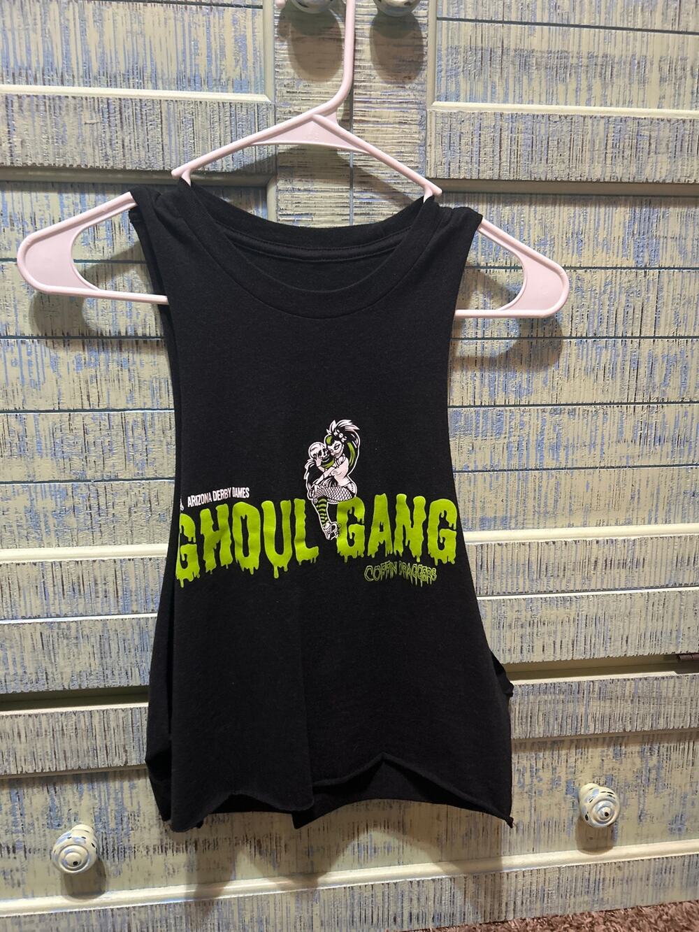 DIY CUT TANK TOP ROLLER DERBY COFFIN DRAGGERS SKATE GHOUL GANG SZ S